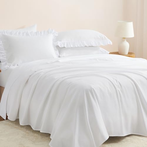 White Ruffle Euro Pillow Shams - 26" x 26" Soft Microfiber Covers (Set of 2)