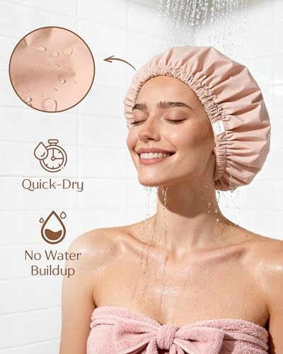 YANIBEST Satin Lined Waterproof Shower Cap for Women - Frizz-Free Hair Protection