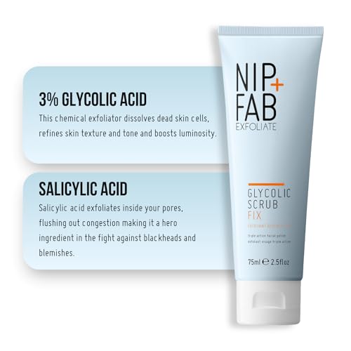 Nip+Fab Glycolic Fix Exfoliating Face Scrub 2.5 Fl Oz - Brightening AHA & Salicylic Acid