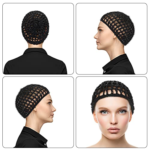 WLLHYF Black Crochet Knit Hair Nets Pack for Women - Fitted Sleep & Hair Cover Wraps