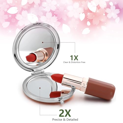 LONNAONE Rosegolden Flower Cat Compact Mirror for Women, Mini Folding Travel Mirror