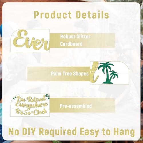 Gold Glitter Retirement Banner - It's 5 o'Clock Everywhere