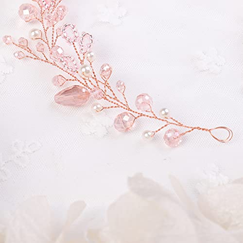 Kercisbeauty Rose Gold Pink Crystal Pearl Boho Headband