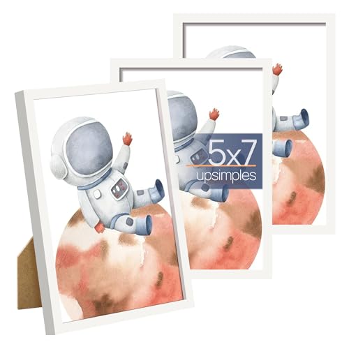 Upsimples 5x7 Picture Frame Set of 3 - White Photo Frames for Wall & Tabletop