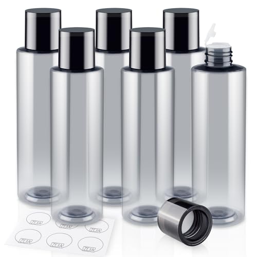 ZEJIA Grey 200ML Travel Size Leak-Proof Toiletry Bottles - 6 Pack with Labels