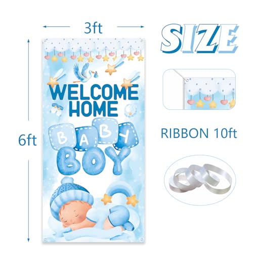 Welcome Home Baby Boy Banner - 6x3 FT Blue Sign for Celebrations