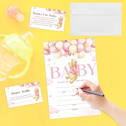 Winnie the Pooh Baby Shower Invitations Set - 25 Double-Sided Invites, Envelopes & Cards