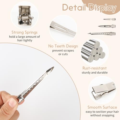 100 PCS Silver Alligator Hair Clips with 2 Combs - 3 Sizes
