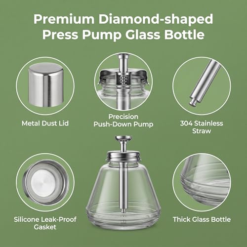 Glass Push Down Pump Dispenser 180ml - Precise Liquid Press Bottle