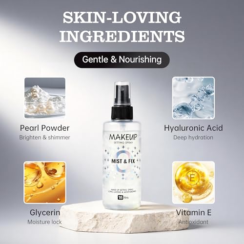 MyTend Long-Lasting Makeup Setting Spray - Waterproof, Hydrating Mist with Shimmer Finish (3.72 Fl Oz)