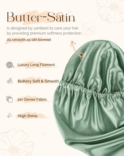 YANIBEST Adjustable Long Satin Sleep Bonnet for Curly Hair and Braids