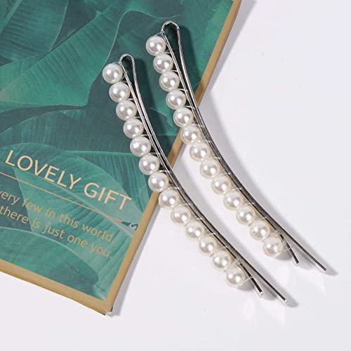 Silver Pearl Hair Clips Set - Vintage Bobby Pins for Women & Girls, 2 Pack