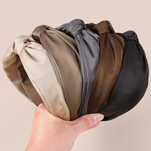 5Pcs Coffee Series Silk Knotted Headbands for Women