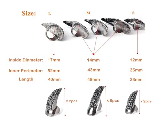 Bestga Black Halloween Crystal Claw Rings Cat Wolf Cosplay Paw Nails Set