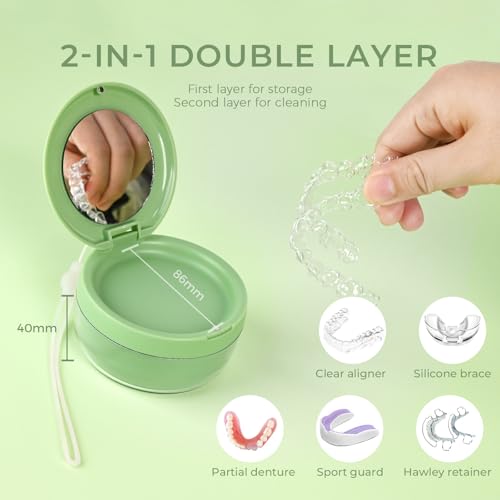 HEMILAB 2-in-1 Retainer Cleaner Case with Mirror & Strainer