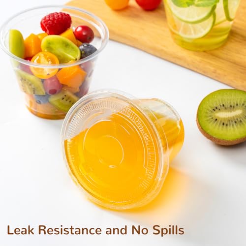 9oz Clear Plastic Cups with Flat Lids - Sturdy & Leak-Proof, 50 Sets