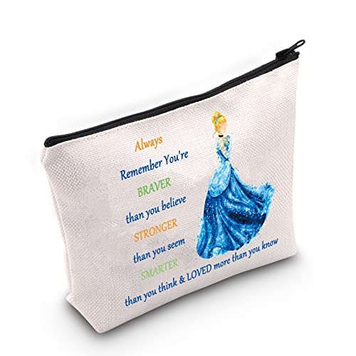 Always Cinderella Princess Makeup Bag - 23x17 cm Cotton Canvas Zipper Pouch for Women & Girls