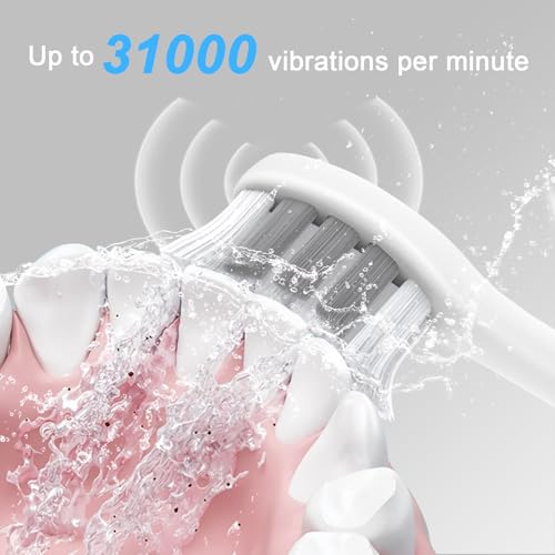 HYCHIKA Rechargeable Electric Toothbrush Snow White, 240-Day Battery Life, 8 Replacement Heads, 3 Modes