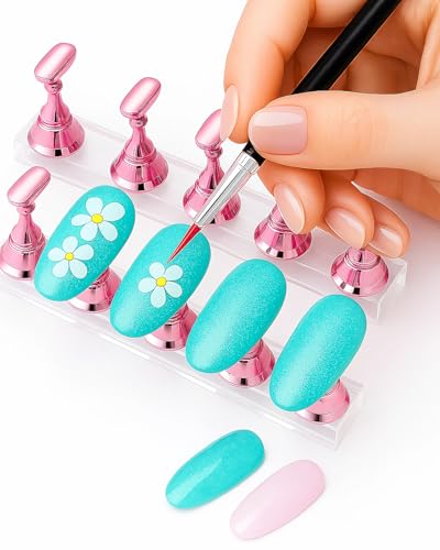 Nail Practice Stand Set - 2 Pink Acrylic Bases & 10 Magnetic Holders