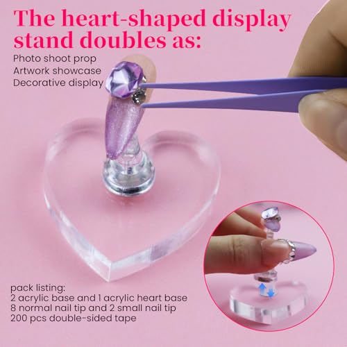ESUOHYM Large Clear Press On Nail Stand with Magnetic Tips & 200 Sticky Tabs for DIY Nail Art & Salon Use