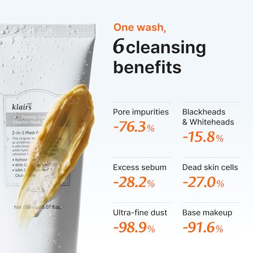 DearKlairs 5.07 Fl Oz Vitamin C Clay Mask & Cleansing Foam All-in-One, Korean Deep Pore Wash