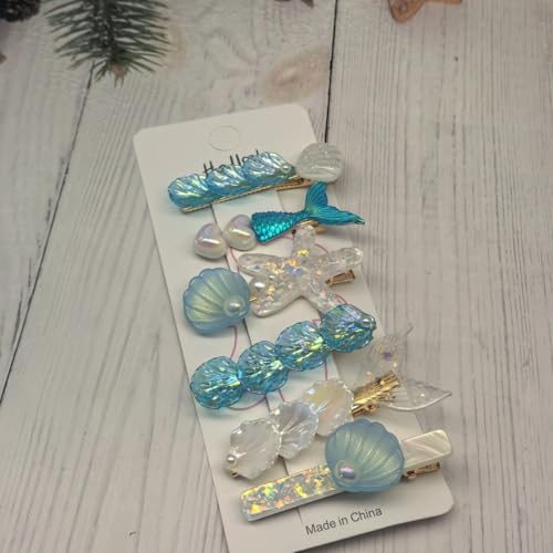 Blue Starfish Seashell Hair Clips - Beach Ocean Accessories, 6 Pack