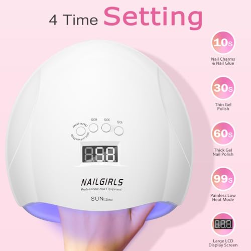 NAILGIRLS 220W UV LED Nail Lamp with Cream Variation, 42 LEDs, 4 Timers, Auto Sensor
