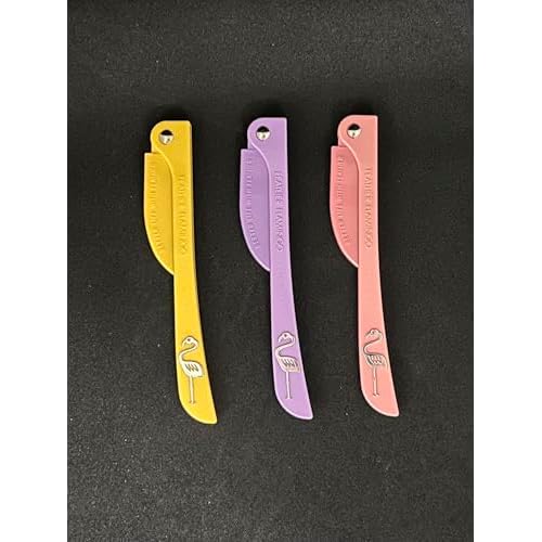 Feather Flamingo Facial Touch Up Stainless Steel Razor for Eyebrow and Face Hair Removal - 3 Pack | Foldable and Long-Lasting