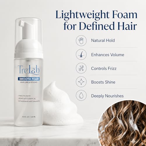 TreLab Hair Mousse - Instant Smoothing Foam with Keratin & Argan Oil, 4 Fl Oz