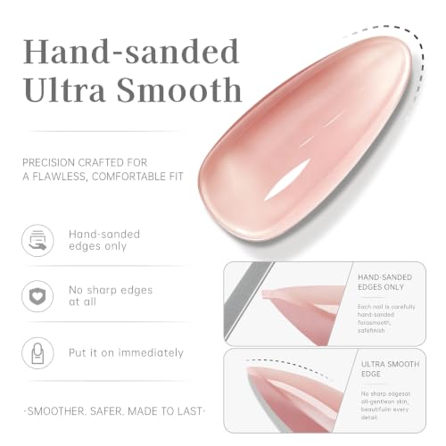 PILOLO Champagne Nude Pearl Chrome Press On Nails - Short Almond Glazed Donut