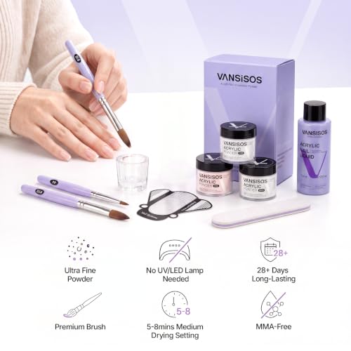 VANSISOS Acrylic Nail Kit-l for Beginners - Large Capacity, Self-Leveling & Bubble-Free, Long-Lasting Nail Extension Set