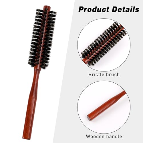 Boar Bristle Round Hair Brush for Short Hair - Wooden Handle