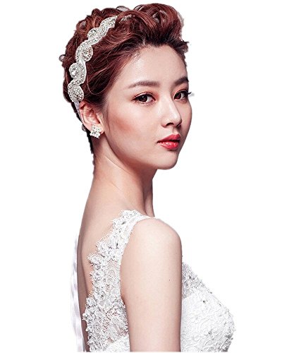 Elegant Handmade Rhinestone Headband with Lace Ribbon - White