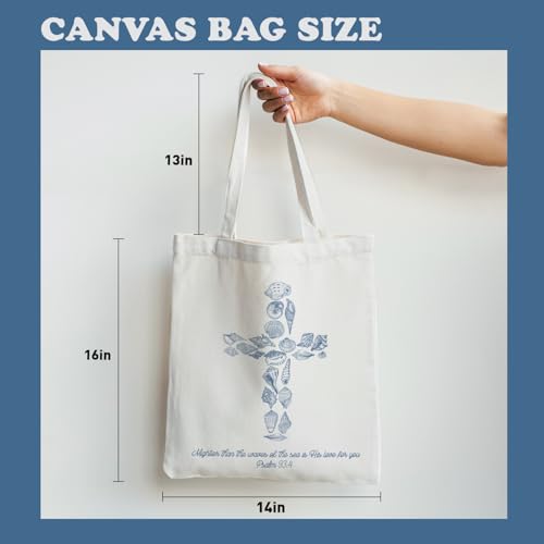 Inspirational Psalm 93:4 Seashells Canvas Tote Bag for Shopping