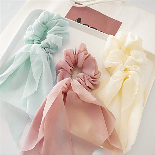 DINPREY 8PCS Satin Hair Scrunchies Bundle with Bunny Ear Design - Double Layer Hair Ties for Women & Girls, 6 Colors