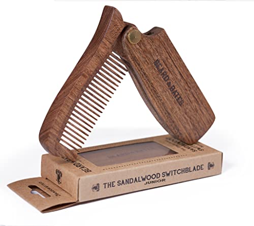 Beard & Bates Folding Solid Wood Sandalwood Switchblade Comb – Anti-Static Beard Hair Grooming