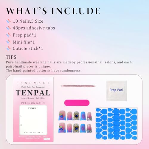TENPAL Duckbill Press-On Nails, 3D Cherry Ombre Y2K Acrylic Nails