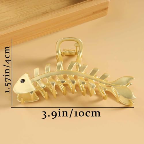 KuuGuu Fish Bone Hair Claw Clips 4-Pack Large Metal Non-Slip Hair Accessories