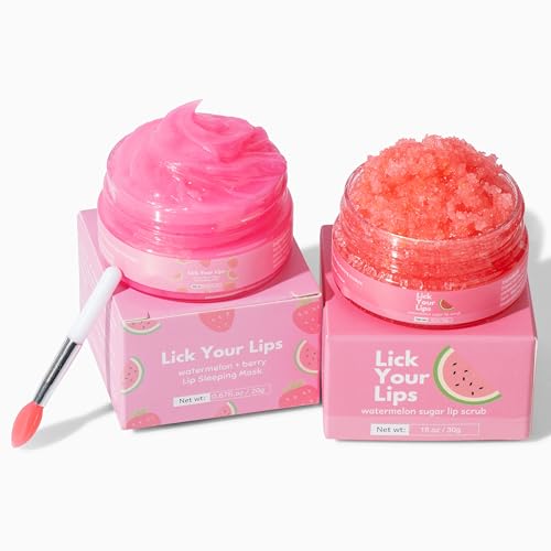 Watermelon Lip Scrub and Sleeping Mask Duo for Soft Lips