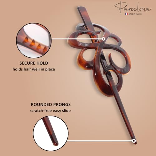 Parcelona French Tortoise Shell Bun Holder with Hair Stick - 3.5 Inch