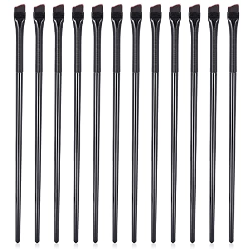 Angled Eyeliner & Eyebrow Brush Set - 12pcs Assorted Flat Tapered Brushes