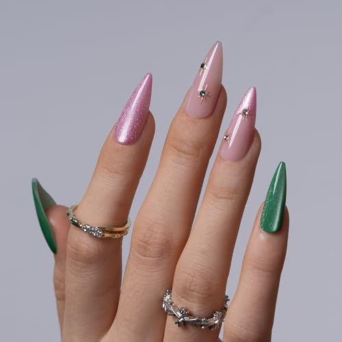 CurvLife Long Almond Press On Nails - Enchanted Duo Soft Gel