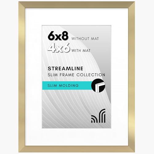 Americanflat 6x8 Gold Picture Frame with Mat for 4x6 Photos