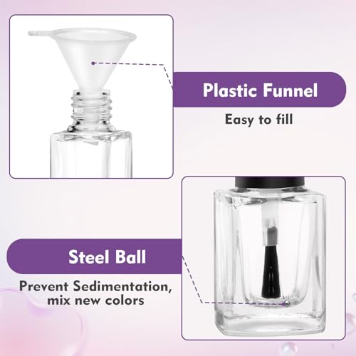 7ml Empty Nail Polish Bottles with Brush, Mixing Balls & Funnels - 5 Pack