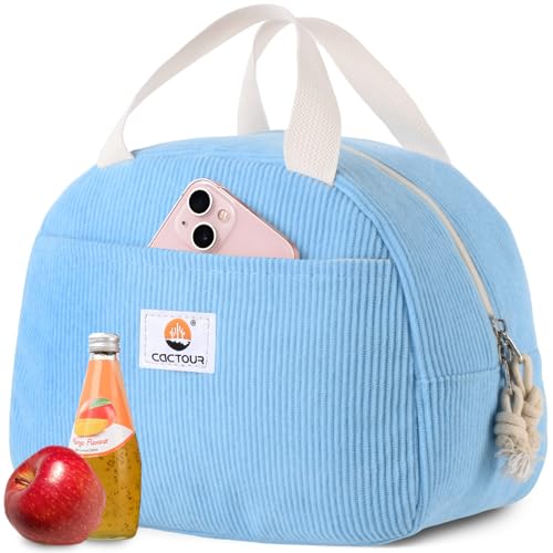 CaCTOUR Insulated Lunch Bag for Women - Cute Corduroy Tote