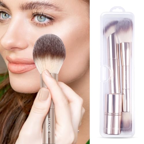 MAANGE Gold 3PCS Foundation Makeup Brush Set - Double-ended Kabuki & Blush Brushes
