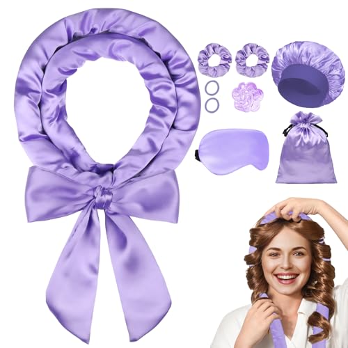 Ystrybo Heatless Curls Overnight Set - 9 PCS Satin Curlers (Purple)