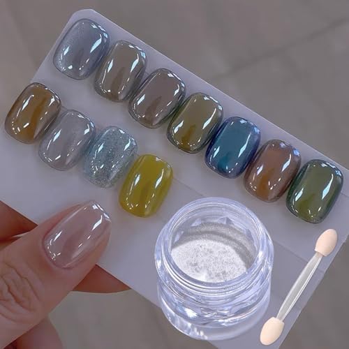 White Clear Pearl Chrome Nail Powder for Gel Nails Mirror Finish 1g