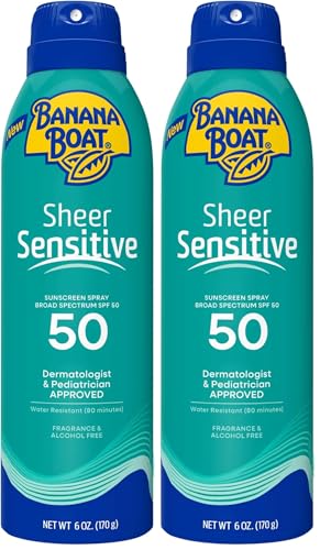 Banana Boat Sheer Sensitive SPF 50 Body Spray - 6oz Pack of 2, Water-Resistant