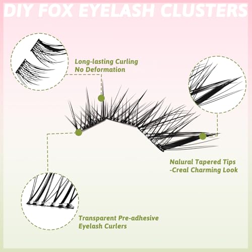 Self-Adhesive Fox Lash Clusters - 60pcs Wispy Anime Lashes